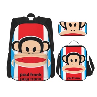 3 in 1 Paul Frank กระเป๋าเป้สะพายหลัง ใส่หนังสือ พร้อมกระเป๋าใส่กล่องอาหารกลางวัน ดินสอ พิมพ์ลาย สําหรับเดินทาง