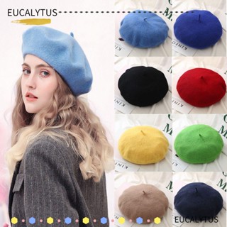 EUTUS หมวกเบเร่ต์ หมวกบีนนี่ ผ้าวูล สีพื้น