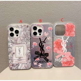 พร้อมส่ง ใหม่ เคสโทรศัพท์มือถือ ลายโบว์ YSL Rose สีเงิน สําหรับ iphone14 promax 14 14pro 14plus 13 12 11 13PROMAX