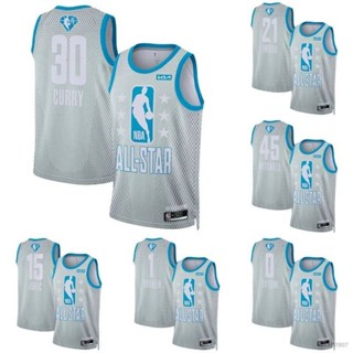 เสื้อกีฬาแขนกุด ลายทีม All-Star Curry Booker Mitchell Tatum HQ7 NBA Jersey 2022 สไตล์คลาสสิก