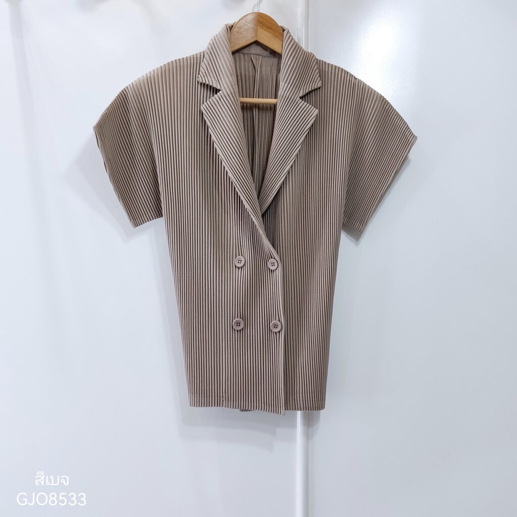 2MUAY รุ่น GJO8533 THICK SHORT SLEEVE COLLAR BUTTON FRONT PLEAT TOP เสื้อผู้หญิง เสื้อพลีทคุณภาพ 8สี FREE SIZE - รูปที่ 6