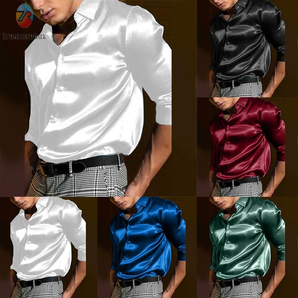 【TRSBX】เสื้อเชิ้ต แขนยาว สีพื้น ดิสโก้ สําหรับผู้ชาย เหมาะกับงานปาร์ตี้