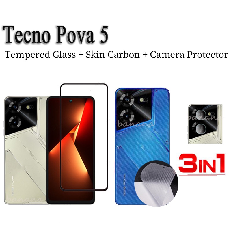 3 in1 ฟิล์มกระจกนิรภัย Tecno Pova 5 สําหรับ Tecno Pova 4 Pro 3 Neo 2 Camon 20 Pro Spark 10 Pro 10C Go 2023 ตัวป้องกันหน้าจอ และฟิล์มด้านหลัง