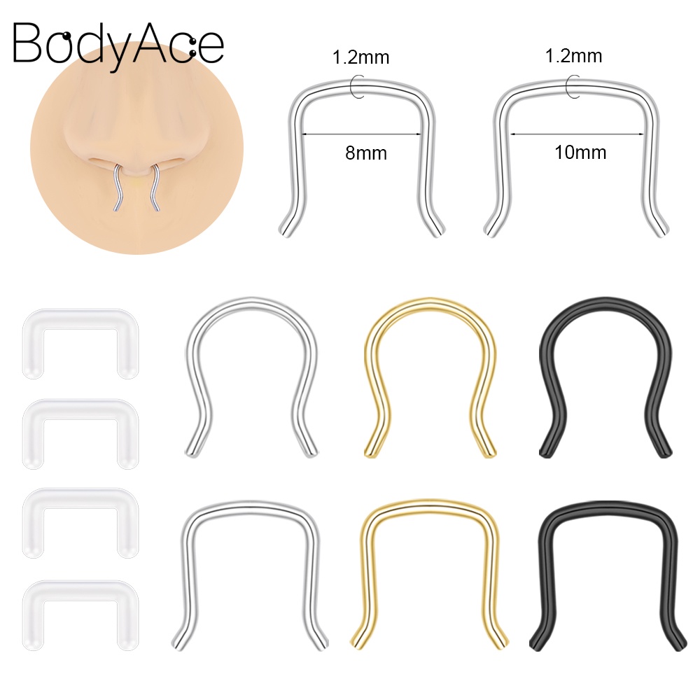Bodyace จิวจมูก สเตนเลส รูปตัว C 14G 16G 8 มม. 10 มม. 1 ชิ้น