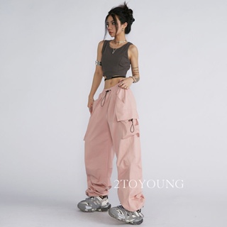 2TOYOUNG  กางเกงขายาว คาร์โก้ กางเกง เชือกอเมริกันคลาสิค Cargo pants 2023 NEW 080121 High quality Beautiful Korean Style Stylish A20M09Y 36Z230909