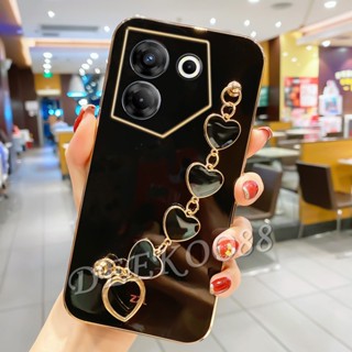 ใหม่ เคสโทรศัพท์มือถือ TPU แบบนิ่ม ลายหัวใจ มีสายโซ่คล้อง สําหรับ Tecno Camon 20 Pro Premier Spark Go 2023 10C 10 Pro POVA 4 4G 5G 2023