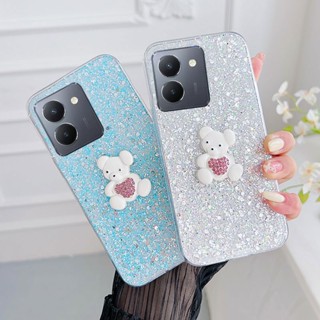 ใหม่ เคสโทรศัพท์มือถือแบบนิ่ม ใส กันกระแทก ลายหมีขาว ประดับเพชรวิบวับ สําหรับ VIVO Y36 Y78 VIVO Y27 V27 Pro V27E 4G 5G VivoY36 VivoY27 VivoV27 2023