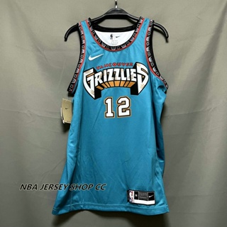 【คุณภาพสูง】ใหม่ ของแท้ NBA Memphis Grizzlies สําหรับผู้ชาย #12 เสื้อกีฬาแขนสั้น ลายทีม Ja Morant Retro Classic Edition สีเขียว