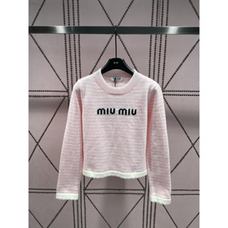 DK4J MIU MIU 2023 sweet style letter jacquard stripe contrast color long sleeve aging all-match knitted top