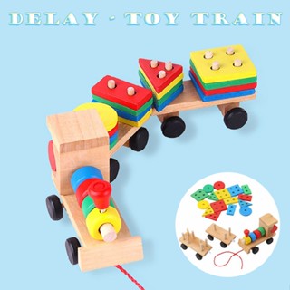 Wood Train Building Blocks Kids Montessori Learning Education Toys Games Gift