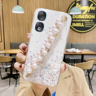 พร้อมส่ง ใหม่ เคสโทรศัพท์มือถือนิ่ม ลายกากเพชร ดาว พร้อมสายคล้องมือ ประดับมุก สําหรับ Honor90 Honor 70 90 Lite 5G 2023 Honor 90 Lite