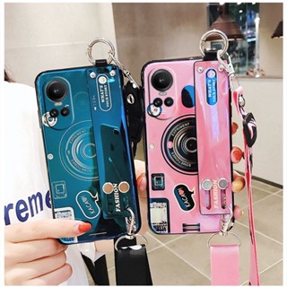 ใหม่ เคสโทรศัพท์มือถือ ลายกล้องถ่ายรูปน่ารัก พร้อมสายคล้องข้อมือ และสายคล้อง สําหรับ OPPO Reno10 Pro Plus Pro+ A58 A78 A98 5G 4G Reno 10 10Pro Reno10Pro+ 2023