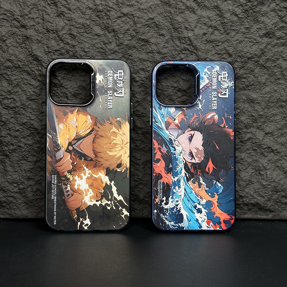 เคสโทรศัพท์มือถือ ผิวด้าน ลาย Demon Slayer Tanjirou Zenitsu สีเงิน สําหรับ iPhone 15 Pro Max 14 Pro Max 13 12 Pro Max 11