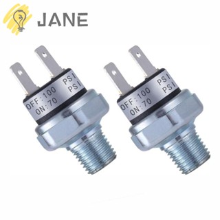 Jane สวิตช์ควบคุมแรงดันอากาศ 24V 12V 1/4 นิ้ว -18 NPT ทนทาน สีเงิน 70-100 PSI 2 ชิ้น