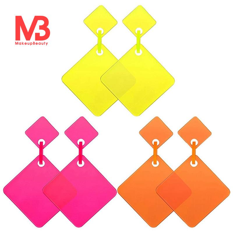 3 คู่ 80S Neon ต่างหู Retro ต่างหู 80S Square Drop Dangle ต่างหูผู้หญิงคอสเพลย์อุปกรณ์เสริม