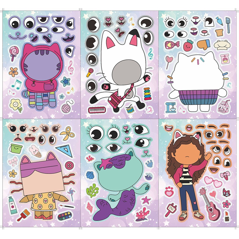 สติกเกอร์จิ๊กซอว์ ลายเกม Make-a-Face สีรุ้ง 12 แผ่น สําหรับเด็ก DIY