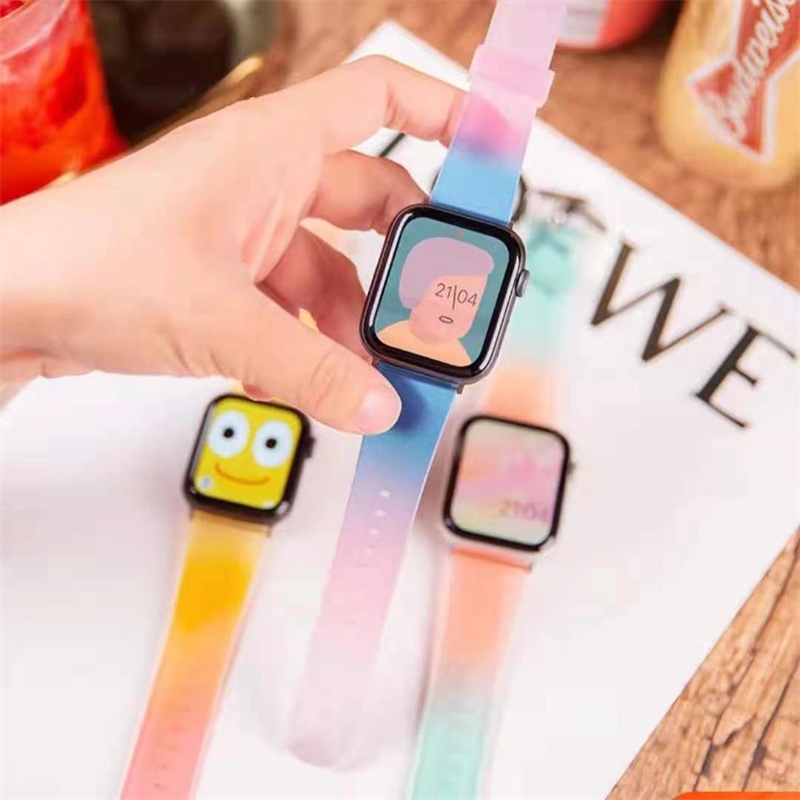 สายนาฬิกาข้อมือซิลิโคนเจลลี่ใส แบบนิ่ม ไล่โทนสี สําหรับ Smart Watch Series 7 6 5 3 4 2 1 SE iWatch Band 49 มม. 45 41 มม. 42 44 มม. 38 40 มม.