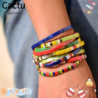 Cactu สร้อยข้อมือโซ่ ประดับลูกปัดทิลา สีรุ้ง ยืดหยุ่น เครื่องประดับ สําหรับผู้หญิง