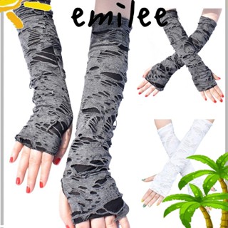 Emilee ถุงมือร็อค ฮิปฮอป ถุงมือยาว ไร้นิ้ว ตลก โกธิค สีดํา พังก์ คลับแวร์ ถุงมือฮาโลวีน