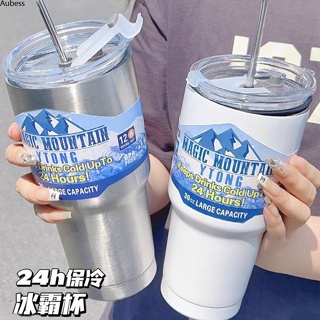 500 Ml แก้วน้ำแข็งความจุขนาดใหญ่ Straw Thermos Air ฤดูร้อนกลางแจ้งแบบพกพาเย็นรถเก็บความเย็น 304 สแตนเลสแก้วแยก Aube