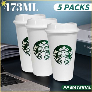 [LBE] 5 ชิ้นแบบพกพา Starbucks ถ้วย PP นำกลับมาใช้ใหม่ 16 ออนซ์ 473 มล. ถ้วยดื่มสีขาวดำ