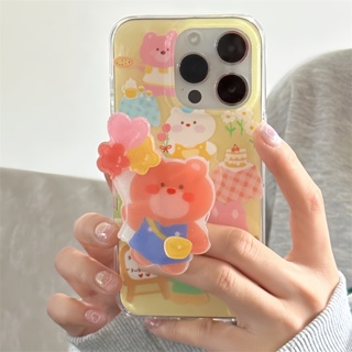 เคสโทรศัพท์มือถือ ลายการ์ตูนกระต่าย หมี ลูกโป่งน่ารัก สองชั้น พร้อมขาตั้ง สร้างสรรค์ สําหรับ iphone 13 11 12 13 14 14pro max 11 12 13pro 14pro 12