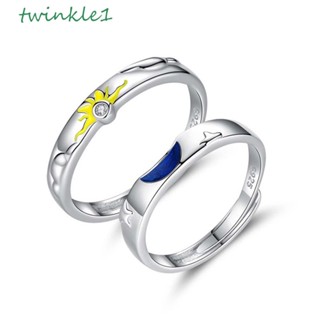 Twinkle1 แหวนคู่รัก อินเทรนด์ ย้อนยุค ผู้ชาย แหวนเพชร ดวงจันทร์ ทองแดง สไตล์เกาหลี แหวน