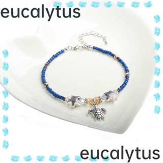 Eucalytus1 สร้อยข้อเท้า ประดับลูกปัด รูปเต่า ปลาดาว ปรับได้ ไม่ซีดจาง เรียบง่าย 2 ชิ้น