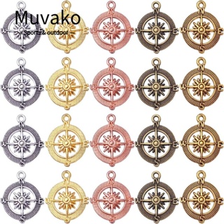 Muvako จี้เข็มทิศ โลหะผสม สีเงิน สไตล์โบราณ สีเขียว สีทอง สีโรสโกลด์ สําหรับทําเครื่องประดับ สร้อยข้อมือ