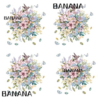 Banana1 สติกเกอร์พีวีซี ลายดอกไม้ สไตล์โมเดิร์น สําหรับติดตกแต่งผนังห้องน้ํา บ้าน 4 ชิ้น