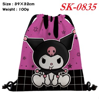 กระเป๋าเป้สะพายหลัง แบบผูกเชือก พิมพ์ลายการ์ตูน Sanrio Kuromi Mymelody 3 มิติ สําหรับเด็กนักเรียน