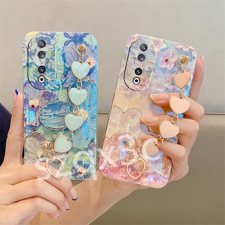 เคสโทรศัพท์มือถือ TPU นิ่ม ลายดอกไม้ หัวใจ โรแมนติก พร้อมสายคล้องมือ สําหรับ Honor 90 Lite X9a X8a X7a Huawei Nova 11i 11 Pro