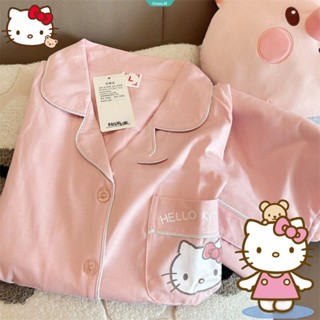 Sanrio Hello Kitty MyMelody Pochacco ชุดนอน เสื้อแขนยาว กางเกงขายาว ทรงหลวม สองชิ้น สําหรับผู้หญิง [GM]