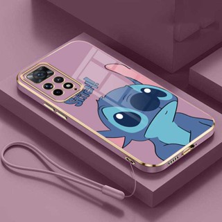 [พร้อมส่ง] เคสโทรศัพท์มือถือแบบนิ่ม ขอบสี่เหลี่ยม ลายมอนสเตอร์ Stitch เคลือบเงา สําหรับ Xiaomi Redmi Note 11s 11T 11 Pro+ Plus 5G Redmi Note 11s 4G