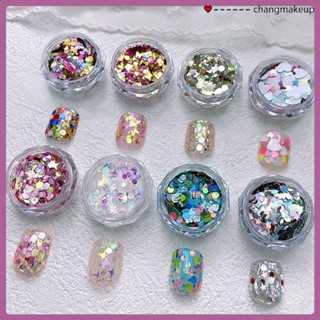 อุปกรณ์ทำเล็บ New Nail Art เลื่อมบางเฉียบ Love Laser Gradient Glitter Round Mixed Nail Art Accessories COD