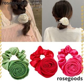 Rosegoods1 ยางรัดผมหางม้า ผ้าซาติน แวววาว ดอกกุหลาบ สําหรับผู้หญิง 3 ชิ้น