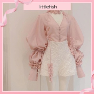 [littlefish] เสื้อเชิ้ตแขนยาว สีชมพู สไตล์เกาหลี เหมาะกับฤดูใบไม้ผลิ สําหรับผู้หญิง 2023