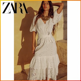 Zara ใหม่ ชุดเดรส ปักลาย พร้อมเข็มขัด สําหรับผู้หญิง