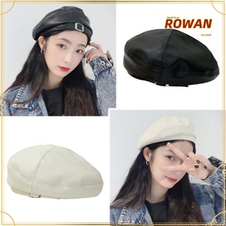 Rowans หมวกเบเร่ต์ หนัง PU เรียบง่าย หมวกจิตรกร ย้อนยุค กันแดด หมวกปานามา ลําลอง ผู้หญิง