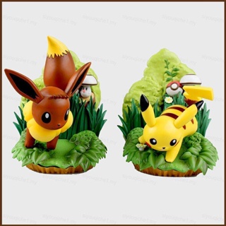 Cool ใหม่ โมเดลฟิกเกอร์ Pokemon Pikachu Eevee In The Bushes ของเล่น ของสะสม สําหรับเด็ก