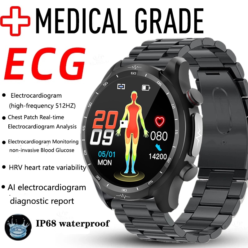 ใหม่ นาฬิกาสมาร์ทวอทช์ นาฬิกาผู้ชาย ECG + PPG SmartWatch สําหรับ Xiaomi Laser Treatmen ระดับน้ําตาลในเลือดความดันโลหิตฟิตเนสกีฬา สมาร์ทวอทช์ IP68 กันน้ํา E430
