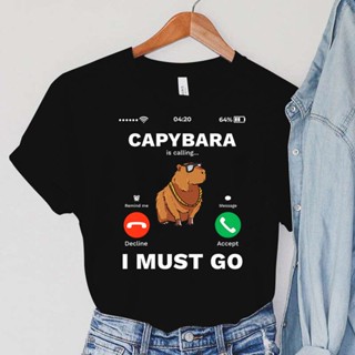 เสื้อยืด พิมพ์ลายการ์ตูนสัตว์ Capybara สไตล์ฮาราจูกุ