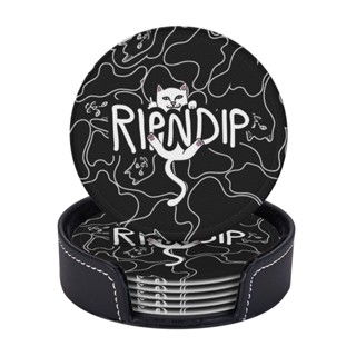 Ripndip ที่รองแก้วหนัง ทรงกลม กันเปื้อน ป้องกันน้ําร้อนลวก สําหรับร้านอาหาร ห้องครัว สํานักงาน และอื่น ๆ 6 ชิ้น