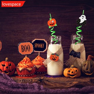 Lovespace หลอดดูดน้ําพลาสติก ลายฟักทอง ผี แม่มด แวมไพร์ ใช้ซ้ําได้ สําหรับตกแต่งปาร์ตี้ฮาโลวีน G9P3 1 ชิ้น