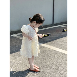 Girls summer dress 2023 new Korean style childrens clothing girls fashionable simple cute bubble dress BWQP