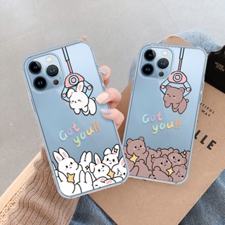 เคสโทรศัพท์มือถือ ซิลิโคนนิ่ม ใส กันกระแทก ป้องกันเลนส์ ลายสัตว์น่ารัก สําหรับ iPhone 14 Pro Max 11 13 12 XR X XS 7 8 Plus SE 2020