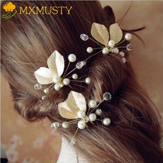 Mxmusty เครื่องประดับผมเจ้าสาว กิ๊บติดผม รูปตัว U สวยหรู ใบไม้ พลอยเทียม โลหะผสม สไตล์เกาหลี