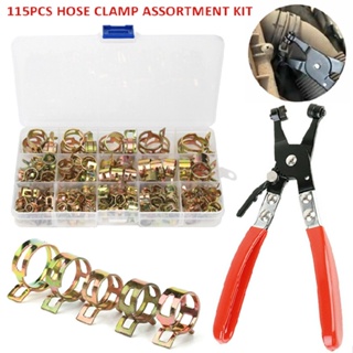 New 115pcs Hose Clamp Assortment Steel Spring Clip Water Fuel Tube Pipe Pliers