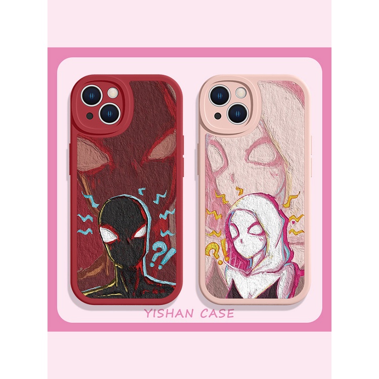 เคสโทรศัพท์มือถือแบบนิ่ม ใส กันกระแทก ลายภาพวาดสีน้ํามัน รูปสไปเดอร์แมน สําหรับ IPhone 11 12 13 14 Pro MAX X XR XS MAX SE 7 Plus 8 Plus