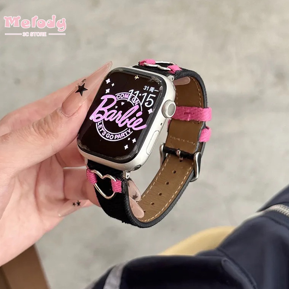 สายนาฬิกาข้อมือ ผ้าแคนวาส ลายหัวใจ สําหรับ iwatch series 8 7 6 5 SE 4 3 2 45 44 42 41 40 38 49 มม.